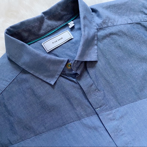Five Four Short Sleeve Chambray Colour-Block Button-Down Shirt - Picture 5 of 8